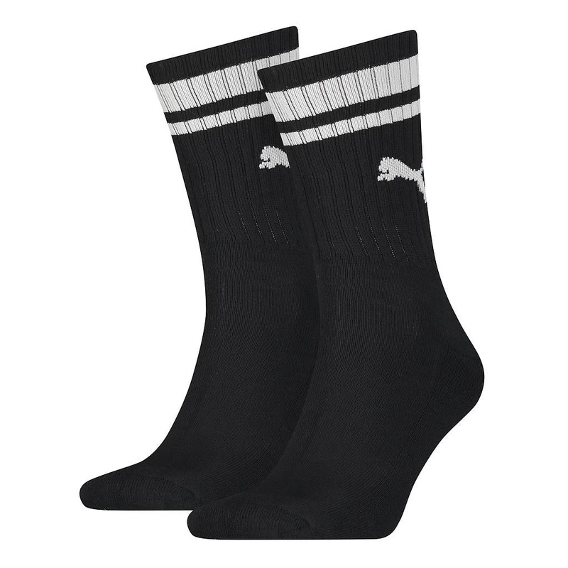 Puma 2 Pack Crew Heritage Stripe Socks – Adult – Black/White