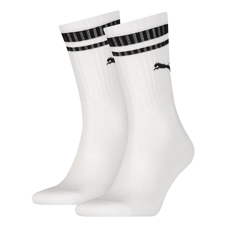 Puma 2 Pack Crew Heritage Stripe Socks – Adult – White/Black